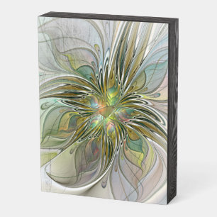 Floral Fantasy Modern Fractal Art Flower With Gold Wooden Box Sign