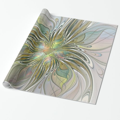 Floral Fantasy Modern Fractal Art Flower With Gold Wrapping Paper