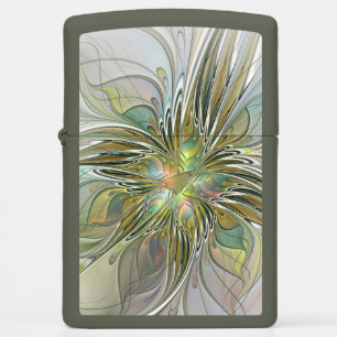 Floral Fantasy Modern Fractal Art Flower With Gold Zippo Lighter