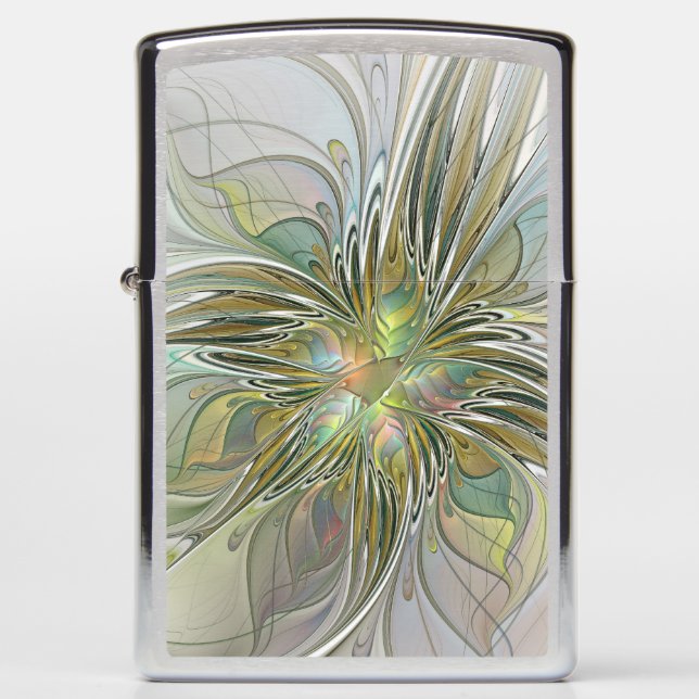 Floral Fantasy Modern Fractal Art Flower With Gold Zippo Lighter (Front)