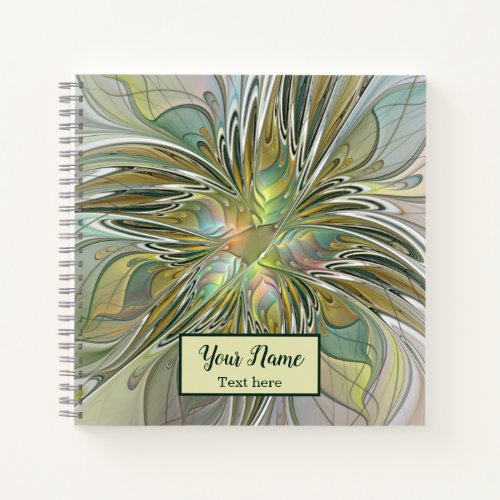 Floral Fantasy Modern Fractal Flower W Gold Name Notebook