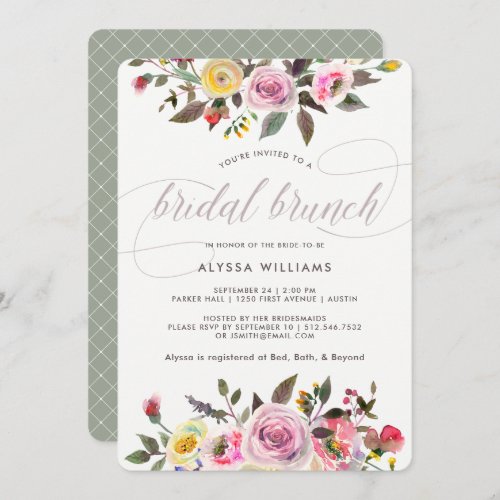 Floral Fantasy  Modern Watercolor Bridal Brunch Invitation
