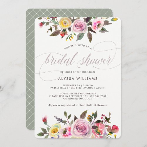 Floral Fantasy  Modern Watercolor Bridal Shower Invitation