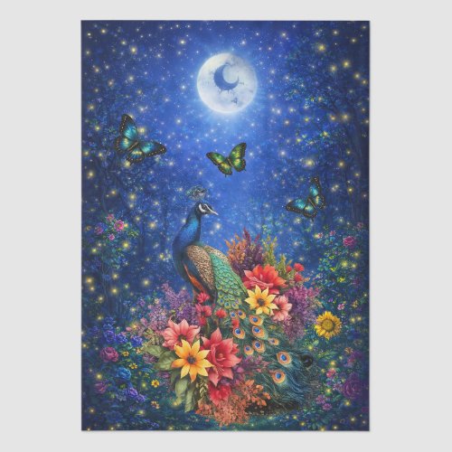 Floral Fantasy Peacock & Butterflies Decoupage Tissue Paper