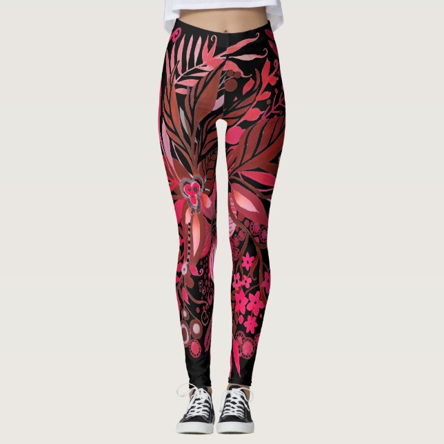 Floral Fantasy Ruby Red Leggings (Front)