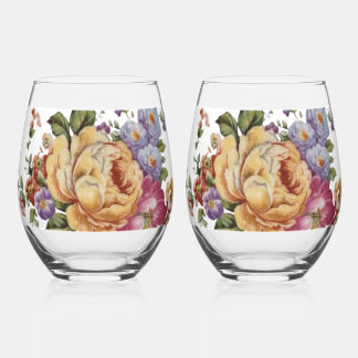 Floral Fantasy   Stemless Wine Glass