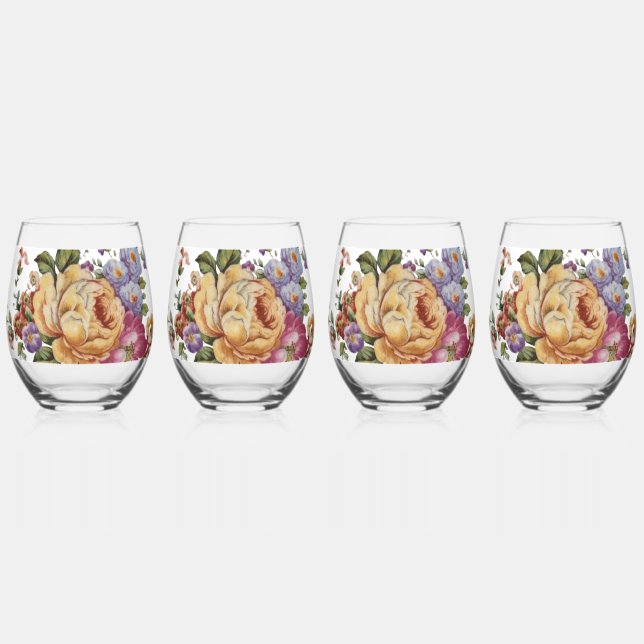 Floral Fantasy   Stemless Wine Glass (Front)