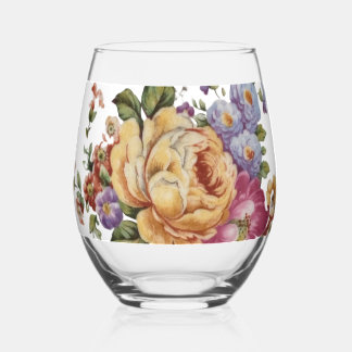 Floral Fantasy   Stemless Wine Glass