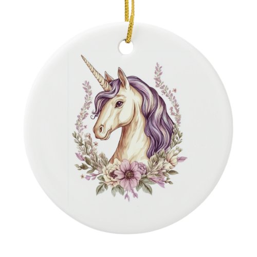 Floral Fantasy Unicorn  (1) Ceramic Ornament