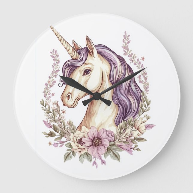 Floral Fantasy Unicorn  (1) Large Clock (Front)