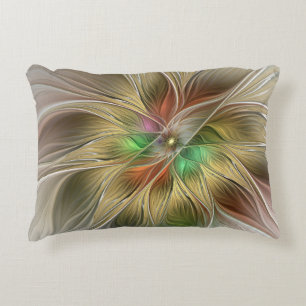 Floral Fantasy With Gold Modern Abstract Fractal Accent Pillow