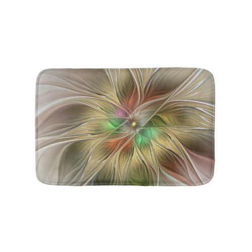 Floral Fantasy With Gold Modern Abstract Fractal Bath Mat
