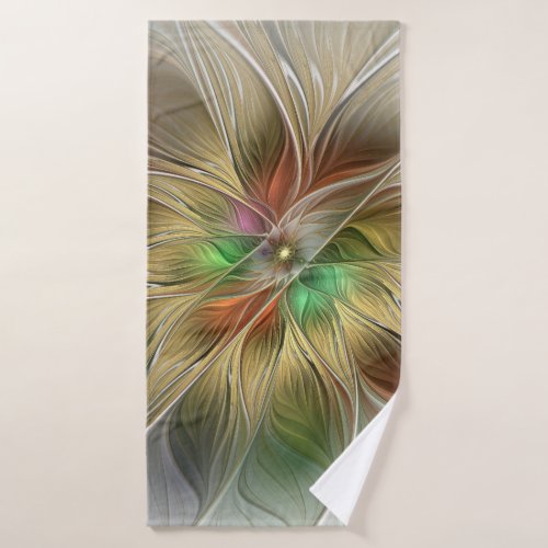 Floral Fantasy With Gold Modern Abstract Fractal Bath Towel