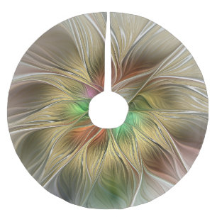 Floral Fantasy With Gold Modern Abstract Fractal Brushed Polyester Tree Skirt