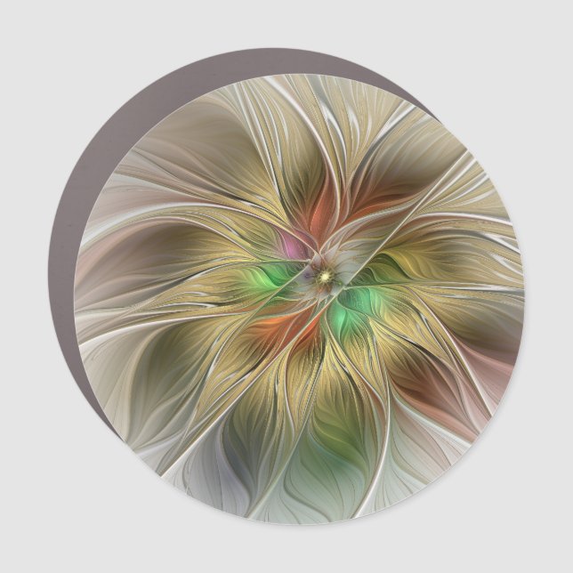 Floral Fantasy With Gold Modern Abstract Fractal Car Magnet (Front)