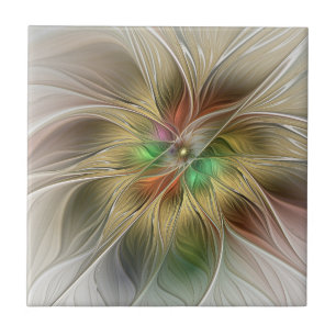Floral Fantasy With Gold Modern Abstract Fractal Ceramic Tile