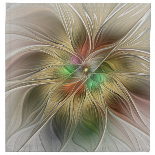 Floral Fantasy With Gold Modern Abstract Fractal Cloth Napkin