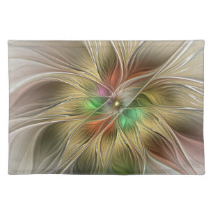 Floral Fantasy With Gold Modern Abstract Fractal Cloth Placemat