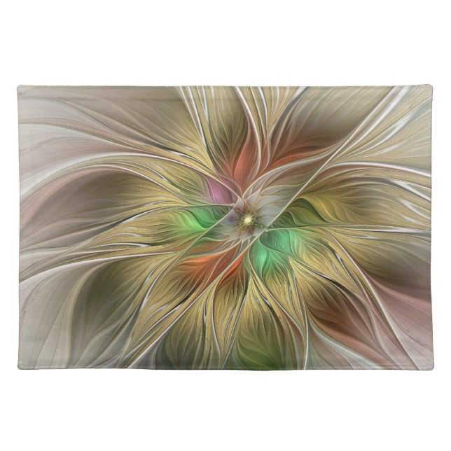 Floral Fantasy With Gold Modern Abstract Fractal Cloth Placemat (Front)