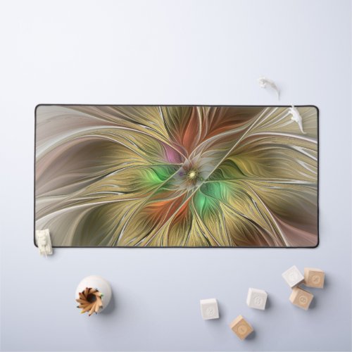 Floral Fantasy With Gold Modern Abstract Fractal Desk Mat