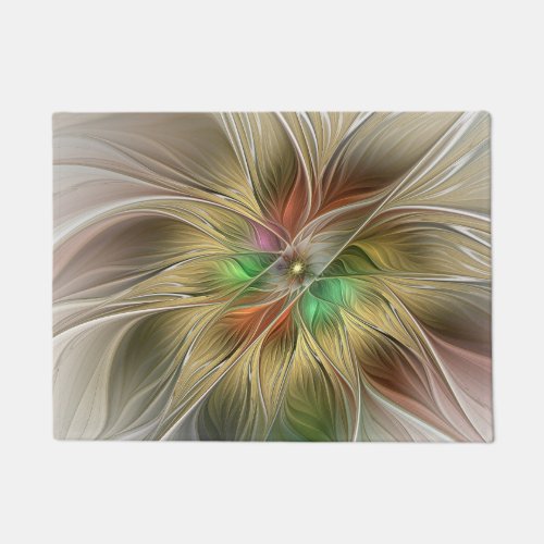 Floral Fantasy With Gold Modern Abstract Fractal Doormat