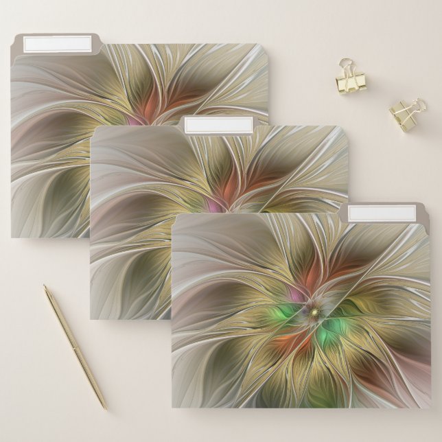Floral Fantasy With Gold Modern Abstract Fractal File Folder (Set)