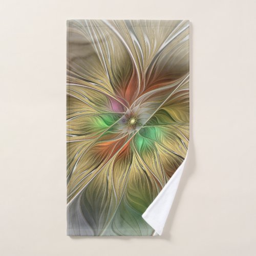 Floral Fantasy With Gold Modern Abstract Fractal Hand Towel