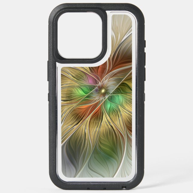 Floral Fantasy With Gold Modern Abstract Fractal iPhone 15 Pro Max Case (Back)