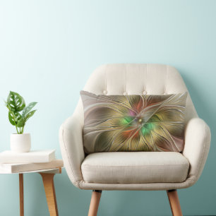 Floral Fantasy With Gold Modern Abstract Fractal Lumbar Pillow