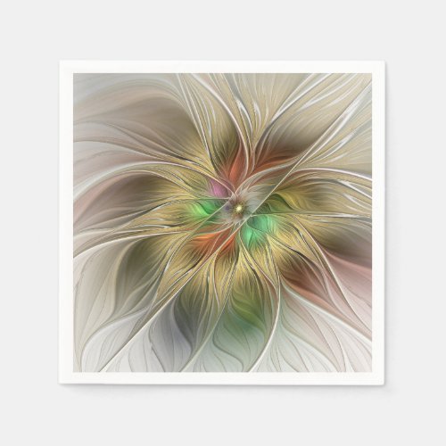 Floral Fantasy With Gold Modern Abstract Fractal Napkins
