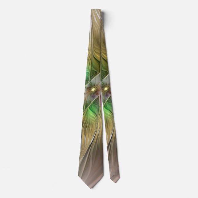 Floral Fantasy With Gold Modern Abstract Fractal Neck Tie (Front)