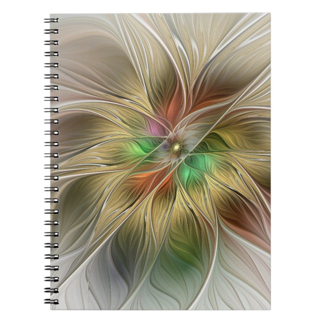 Floral Fantasy With Gold Modern Abstract Fractal Notebook (Front)