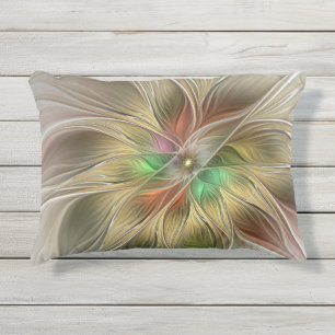 Floral Fantasy With Gold Modern Abstract Fractal Outdoor Pillow