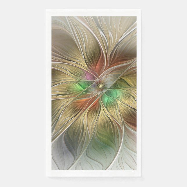 Floral Fantasy With Gold Modern Abstract Fractal Paper Guest Towels (Front)