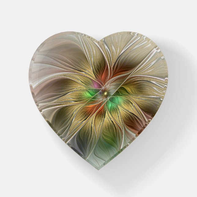 Floral Fantasy With Gold Modern Abstract Fractal Paperweight (Front)