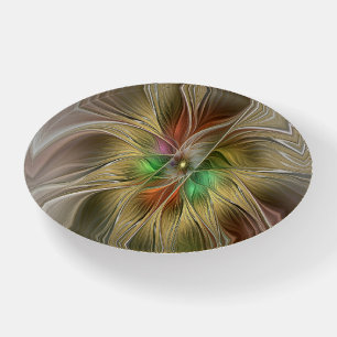 Floral Fantasy With Gold Modern Abstract Fractal Paperweight