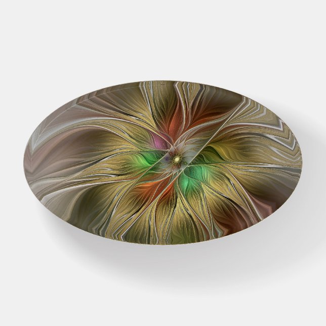 Floral Fantasy With Gold Modern Abstract Fractal Paperweight (Front)