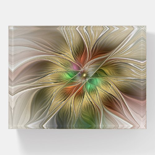 Floral Fantasy With Gold Modern Abstract Fractal Paperweight