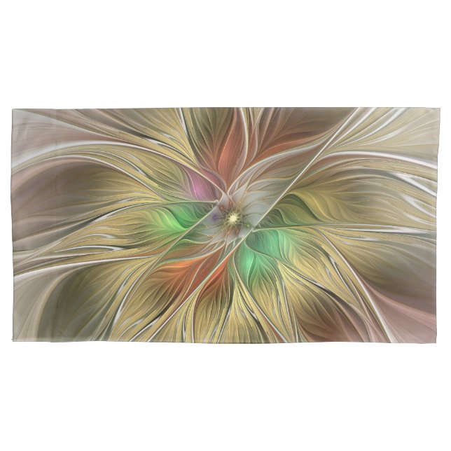 Floral Fantasy With Gold Modern Abstract Fractal Pillow Case (Front)
