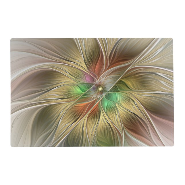 Floral Fantasy With Gold Modern Abstract Fractal Placemat (Front)