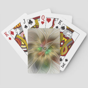 Floral Fantasy With Gold Modern Abstract Fractal Poker Cards