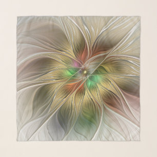 Floral Fantasy With Gold Modern Abstract Fractal Scarf