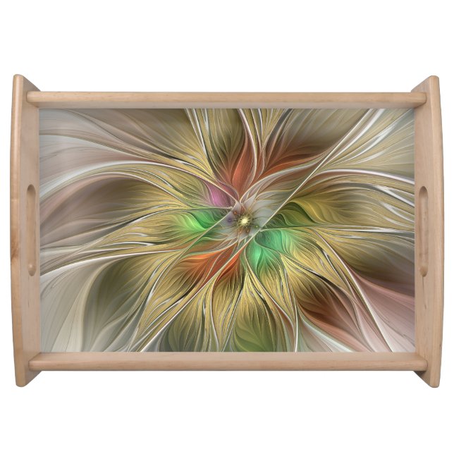 Floral Fantasy With Gold Modern Abstract Fractal Serving Tray (Front)