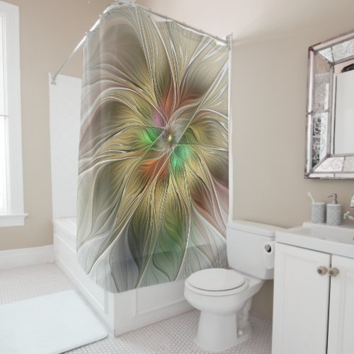 Floral Fantasy With Gold Modern Abstract Fractal Shower Curtain