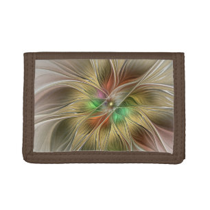 Floral Fantasy With Gold Modern Abstract Fractal Trifold Wallet