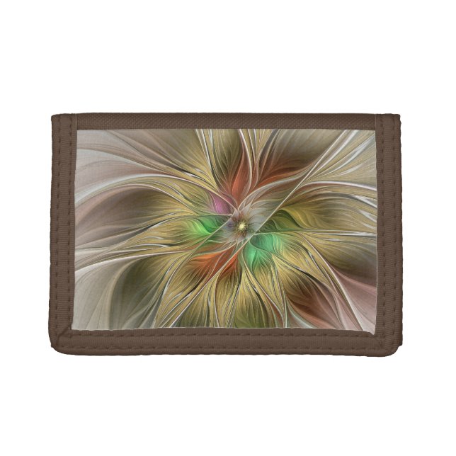 Floral Fantasy With Gold Modern Abstract Fractal Trifold Wallet (Front)