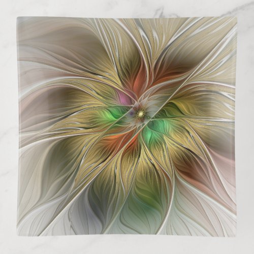 Floral Fantasy With Gold Modern Abstract Fractal Trinket Tray