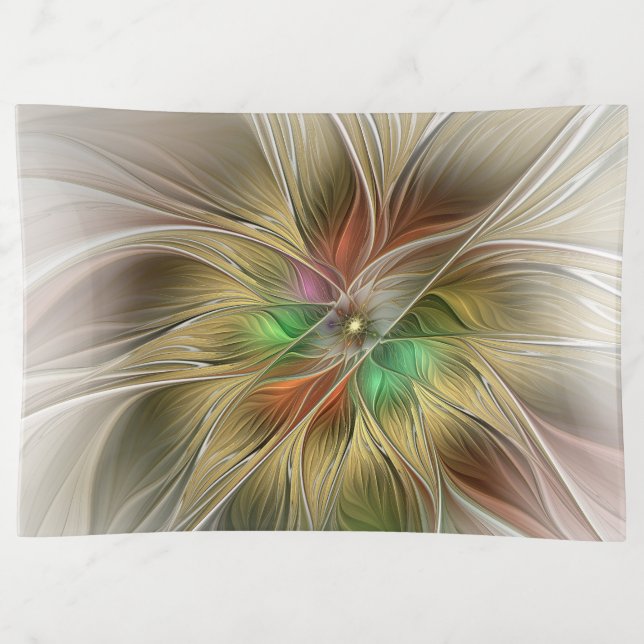 Floral Fantasy With Gold Modern Abstract Fractal Trinket Tray (Front)