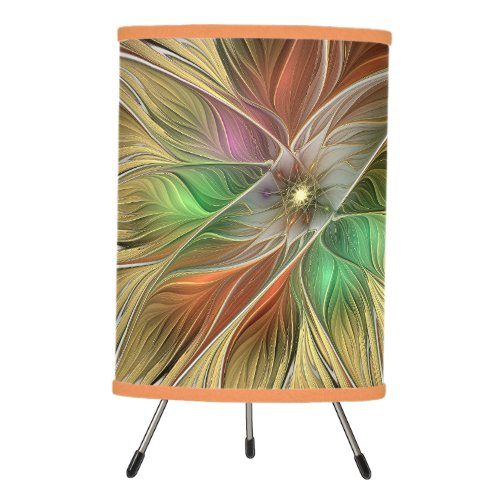 Floral Fantasy With Gold Modern Abstract Fractal Tripod Lamp