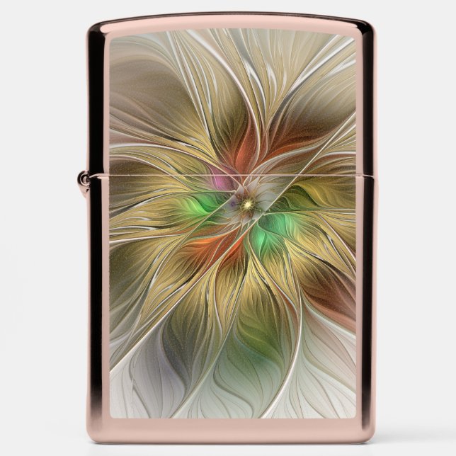 Floral Fantasy With Gold Modern Abstract Fractal Zippo Lighter (Front)
